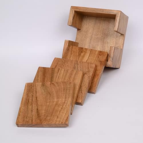 EDHAS Bagrem drveni kvadratni drveni podmetači sa držačem Set od 4 za drveni sto za kafu, zaštita od stola,