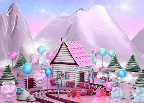LYCGS 7X5ft Lollipop Candyland pozadina Pink Cartoon Candy House Candy Mountain Dječija Rođendanska