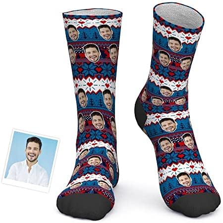 Prilagođene čarape, personalizirane čarape s fotografijom Božićne vintage crvene smiješne čarape za muškarce