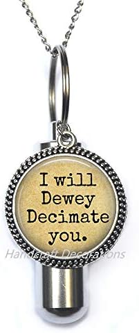 HandcraftDecorations Dewey bibliotekarska kremacija urn ogrlica-dewey zaljubljenik za uklanjanje knjiga Kremacija