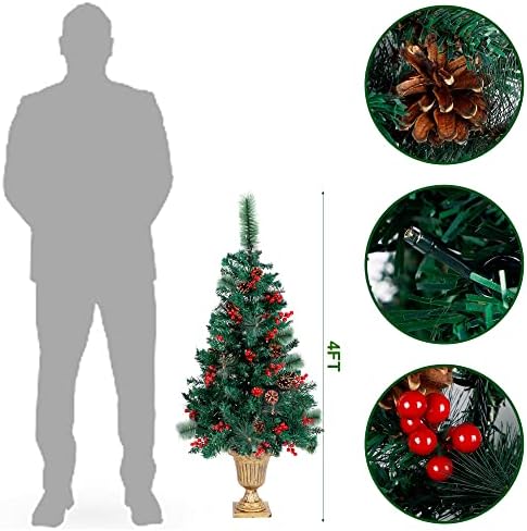 JUEGOAL 4 FT božićno drvce, ulaz u jele sa 120 LED-a bajke, borove čežne, crvene bobice u zlatnoj urnoj