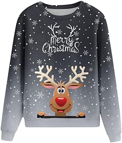 Božićne životinjske ležerne puloverske dukseve za žene sretan božićni print o vratu dukserice okrugle