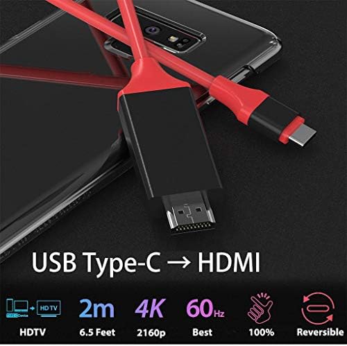 USB-C / PD 4K HDMI kabl kompatibilan sa Samsung Galaxy S20 sa punim 2160p @ 30Hz, 6ft / 2m kablom [crvena,
