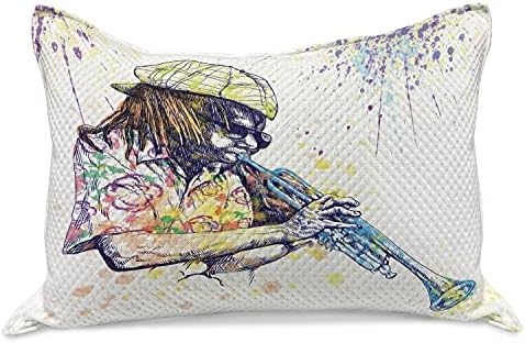 AMBESONNE JAZZ GLAZBE Pleted quill jastuk, ilustracija trubača sa prskanjem boje u pozadinskoj