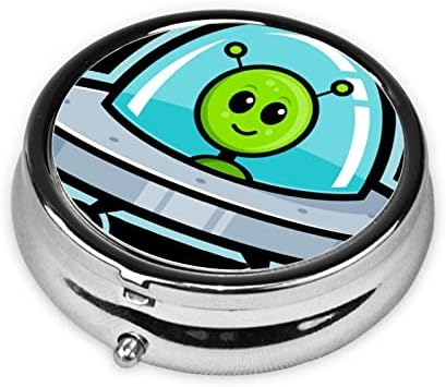 Spaceship Alien okrugla kutija za pilule, Mini prenosiva kutija za pilule, pogodna za dom, ured i