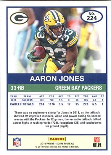 2019 Ocjena Fudbal 224 Aaron Jones Green Bay Packers Službena NFL trgovačka kartica koju je