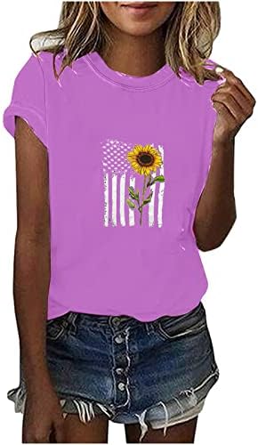 Američki zvijezda suncokret cvjetni print za žene za žene kratki rukav CREW CAT Spandex Lounge