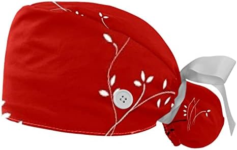 Radni kapu sa tipkama i vrpcom za žene 2 pakete, jednostavan crveni zid podesiv uniseks hirurški kapice