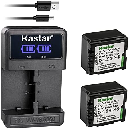 Kastar 2-pack VW-VBG070 i LED2 USB punjač kompatibilan sa Panasonic AG-HMC45A AG-HMC80 AG-HMC83MC AG-HMC150 AG-HMC151E AG-HMC153MC AG-HMC155 AG-HMR10 kamera