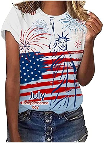 Ženske košulje s kratkim rukavima Thirts Thirsts Crew Neck American Flag Graphic Opuštene FIT