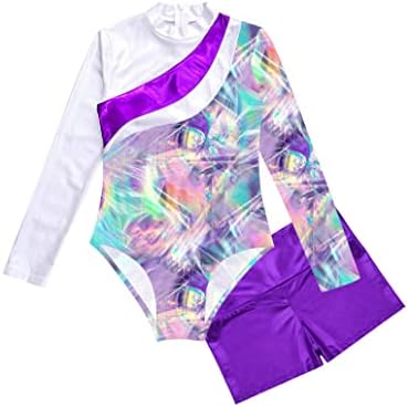 Nikiikoo Kids Girls 2pcs Gimnastics Plesne odjeće Leotardi s dugim rukavima sa kratkim satima Atletski