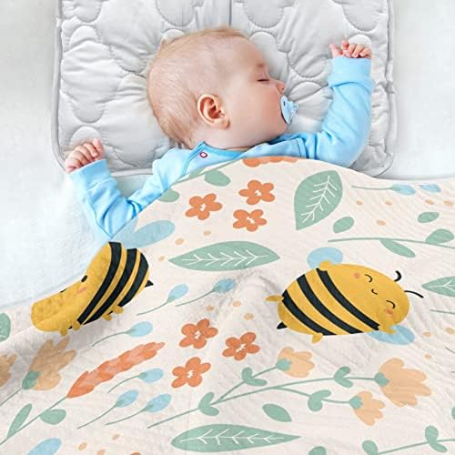 Sweddle pokrivene pčele Ljeto cvijeće Pamučna pokrivačica za dojenčad, primanje pokrivača, lagana mekana prekrivačica