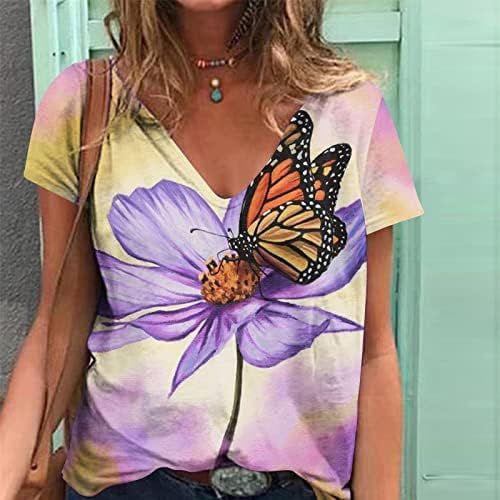 Ženske kravate boje, ljeto 2023 V rect thirt trendi bluze leptir print majica tees kratki rukav Tunike