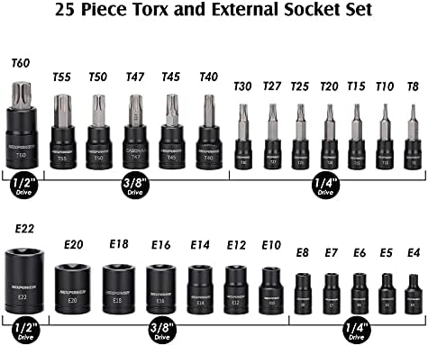MIXPOWER 25 komad Torx bit utičnica i ženski vanjski Socket Set, 13 Star Socket Bits & 12 ženski e-Torx