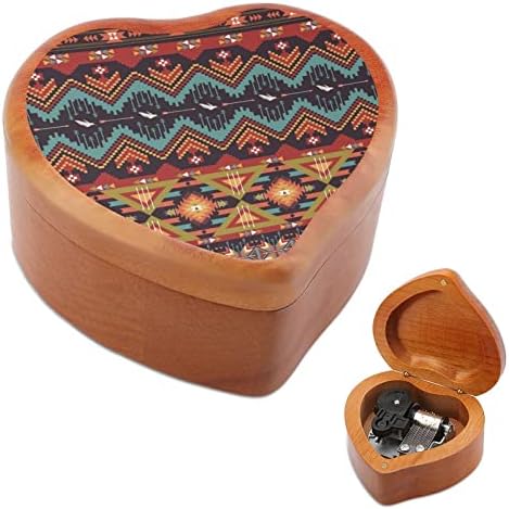 Aztec Tribe Print Vintage Drveni sat Glazbeni sanduk Usmjeren glazbeni box Pokloni za ljubitelje