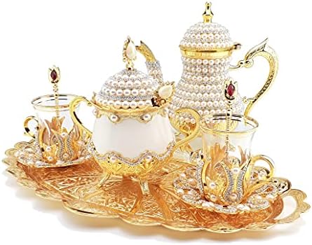 Coppereagles Luksuzni bakar i mesing elegantan Svi u jednom servisu, čajnim posudom, ukrašen kristalima