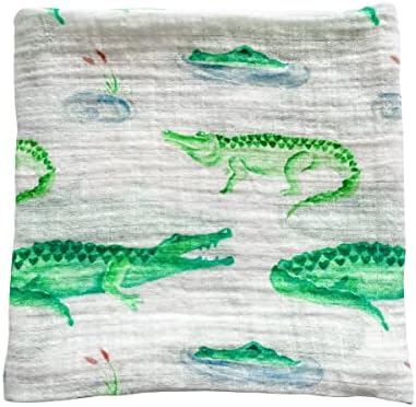 Alligator swaddle pokrivač - 70% pamučni muslin - svilenkasta mekana, prozračna, lagana, višenamjenska,