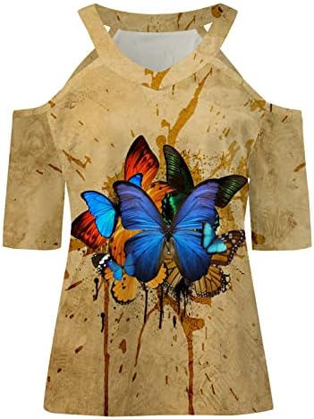Cvjetni bluze gradijentnih leptira Ženski hladni rukavi hladni rame V izrez Spandex Tople bluze majice