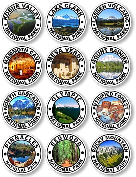 AV list od 1 inčnog kruga nacionalnih parkova Male naljepnice, na otvorenom, svima 63 Sjedinjene Države