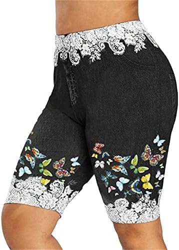 Ženske Butterfly Print kratke farmerke do koljena Bermuda kratke Jean pantalone fitnes kratke traper