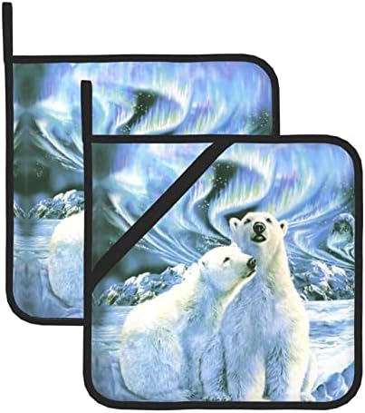 Medvjedi sjeverne lampice kvadratni izolirani pan jastučić-8x8 inča debela, topla otporna izolacija.