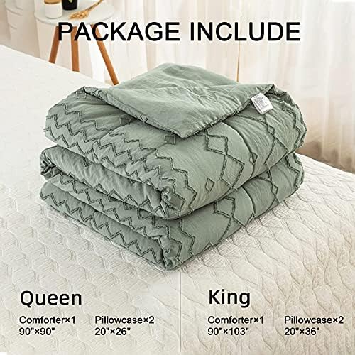 Green Tufted Comforter Set King Size, Boho Shabby Chic CHICTER GEOMETRY GEOMETRY Posteljina