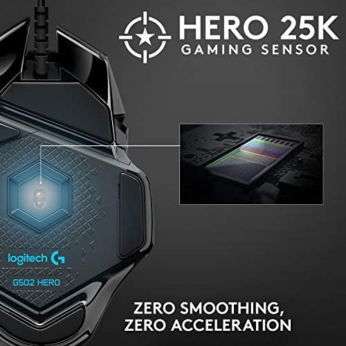 Logitech G502 HERO žičani miš za igre visokih performansi, HERO 25k senzor, 25,600 DPI, RGB, podesive težine,