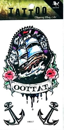Nipitshop 1 list gusarski brod brod sidro ruže cvijeće Boje Boje Boje Privremene tetovaže za žene Djevojke donje