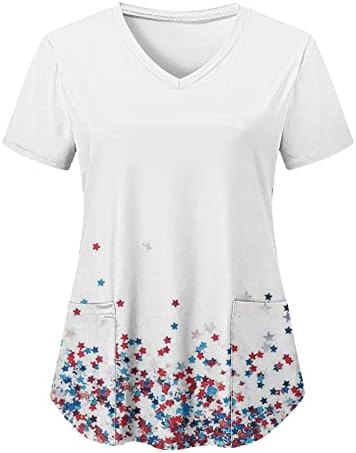 4. jula majice za žene američke zastave ljetne kratke rukave V izrez majice sa 2 džepa bluze