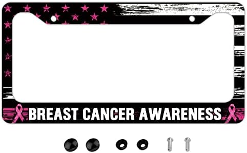 Rak Dojke Svijest Registarske Tablice Frame Američka Zastava Car TAG Cover Pink Ribbon Auto Accessories