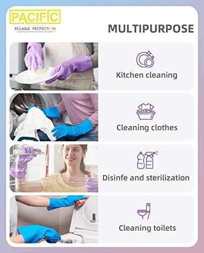 PACIFIC PPE 2 para višekratnih rukavica za čišćenje posuđa sa bez lateksa, podstava od pamuka, kuhinjske rukavice, plave, velike