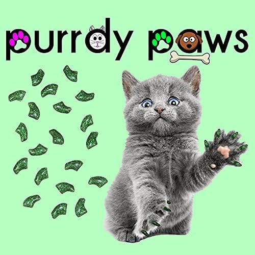 Purrdy Paws 3 Month Supply meke kape za nokte za mačke Green Glitter srednje-Extra ljepila