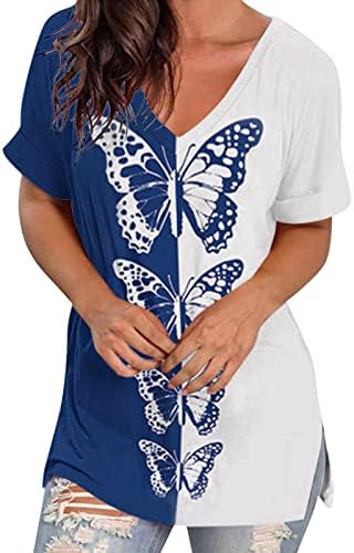 Ženske majice kratkih rukava Ljeto vrhovi gradijentni kratki rukav V izrez T tiskani bluza Tunnic