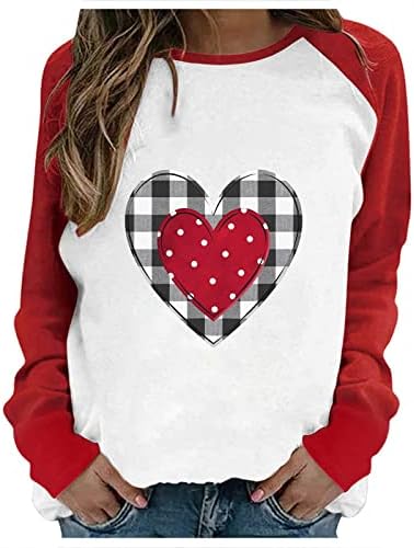 Dan zaljubljenih majice žene u boji blok ljubavi srce pulover vrhovi Dugi rukav Crewneck Holiday Casual