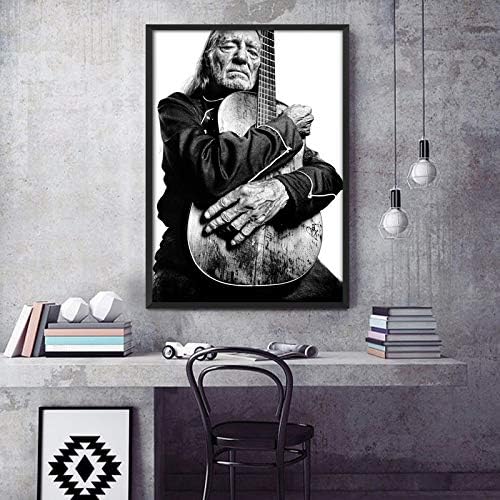 Rixart Willie Nelson sa okidačem crno bijeli zidni dekor Art Print 36 x 24 Foto papirni materijal