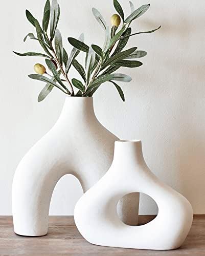 Carrot's den Donut vaza, Set 2 - minimalističkog Nordijskog stila, Bijela keramička vaza sa