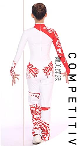 Crveno Bijelo Odijelo S Uzorkom Print Akrobatska Gimnastika Triko Takmičarsko Odijelo Za Trening