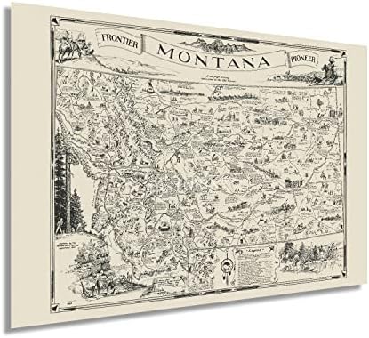 HISTORIX Vintage 1937 mapa Montane-18x24 inča Vintage Montana Poster - Stari Billings Montana mapa Poster -
