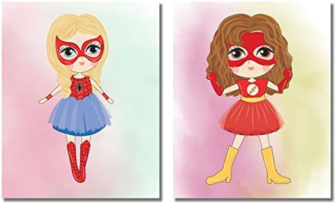 Slatke superherojske djevojke zidne umjetničke grafike - Set od 8 fotografija spavaće sobe SuperGirl