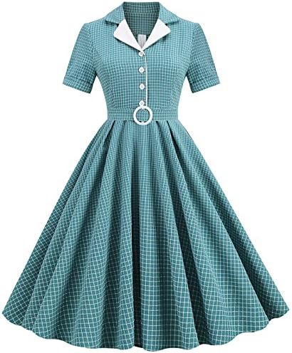 Dame Lapel V Swing haljine Blazer decline 1950S Vintage Rockabilly Dress Kratki rukav dolje Plastirana