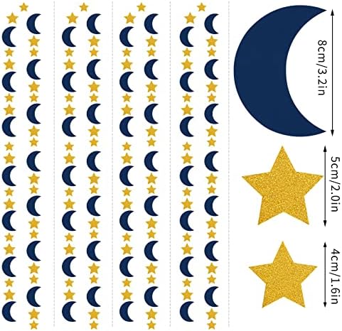 Mornarsko-plavi zlatni moon-zvjezdani zabava-ukrasi vijenac - 52ft svjetlucanje male zvijezde viseće ukrašavanje