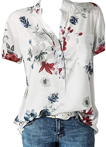 Četvrti jul bluze za žene Outfits kratki rukav dugme V izrez grafički majice 2023 Casual havajske