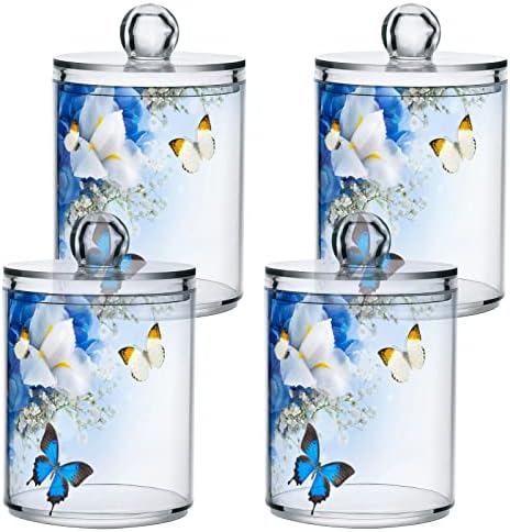 Plavi cvjetovi leptir 2 pamuk pamuk swab držač kuglice organizator plastični kupatilo kanistar sa poklopcima