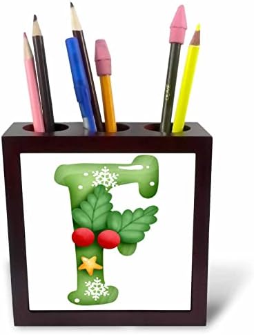 3drose slatki Božić uređen zeleni Mjehurić Monogram početni držači za olovku F - pločica