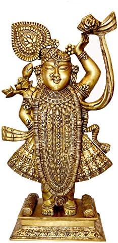Bharat Haat Prekrasna rukotvorina velikog statua Shrinathji Boga u mesinganom metalnom dizajnu BH00034
