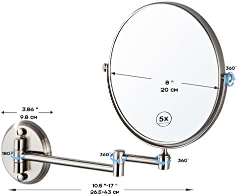 RECKODOR 8 dvostrano uvećavajuće zidno ogledalo za šminkanje, kupatilo 5x zidno tuš ogledalo, 360