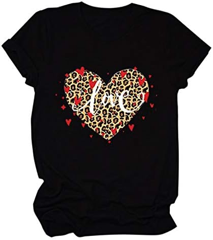Valentinovo košulja za žene Ljubite srce Print kratkih rukava Labava CrewNeck Day Day za djevojke za
