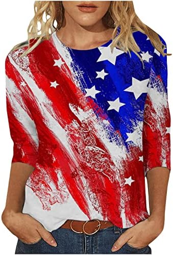Teen Girls American Flag Star Graphic majica brodskih vrata Majice 3/4 rukava Ležerna Jesen