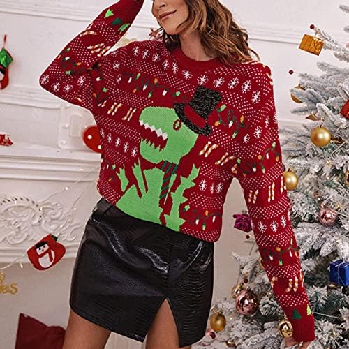Ružni božićni džemper za žene slatka santa crewneck pletene pulover casual smiješni xmas dugim rukavima