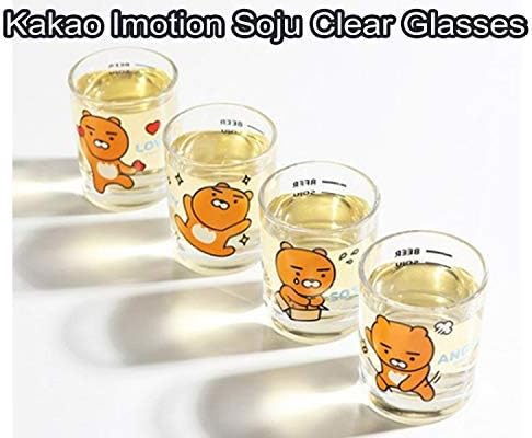 KAKAOFRIENDS Imotion Soju Clear naočare za alkoholna pića Set 4, Soju Shot Glass Set Character Glass, Za